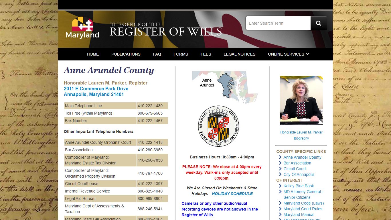Office Of The Register Of Wills - Anne Arundel County - Maryland